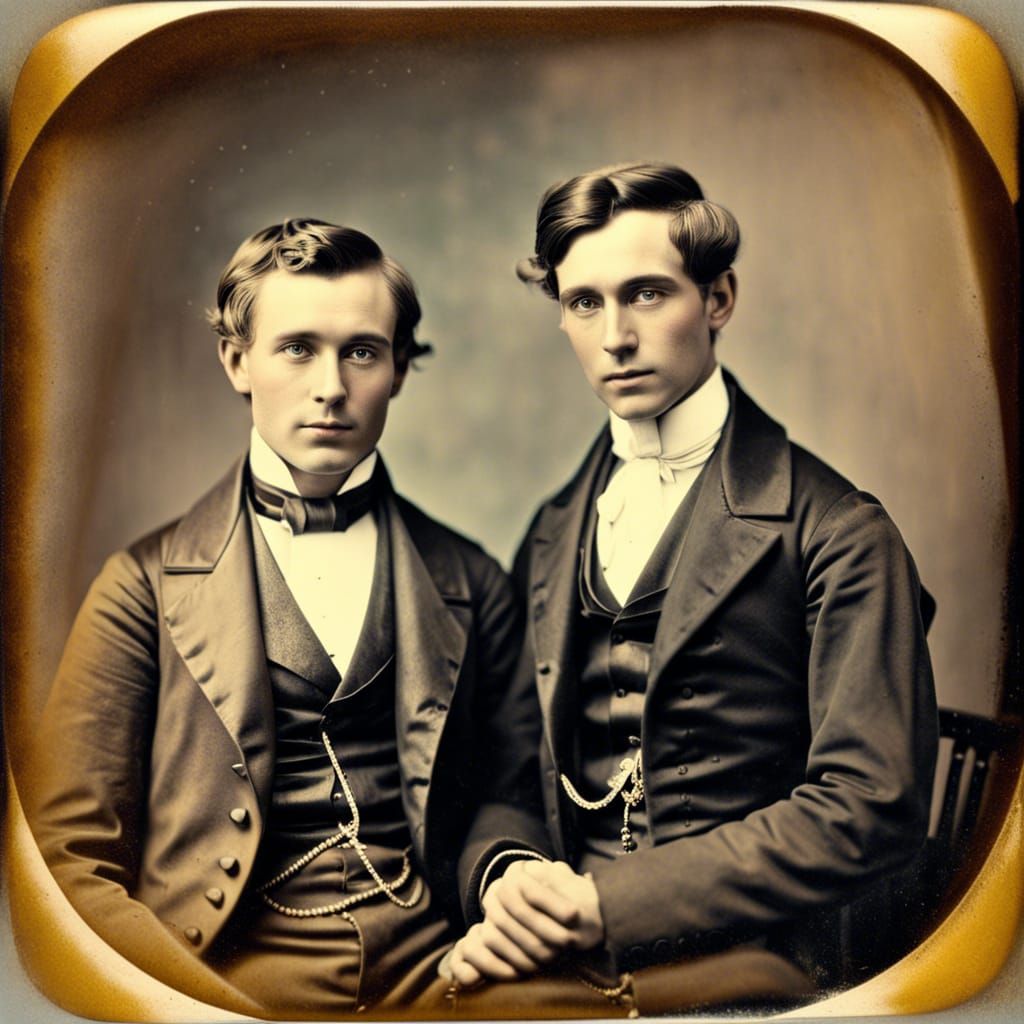 Loving Gay Couple in Vintage Victorian Portrait