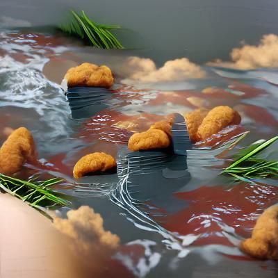 Swimming Chicken Nuggets: Detailed Matte Painting