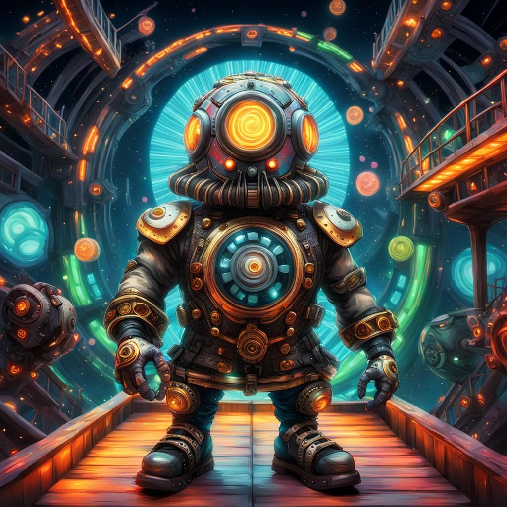 Cyberpunk Sumo Santa Rollerblading Down Boardwalk