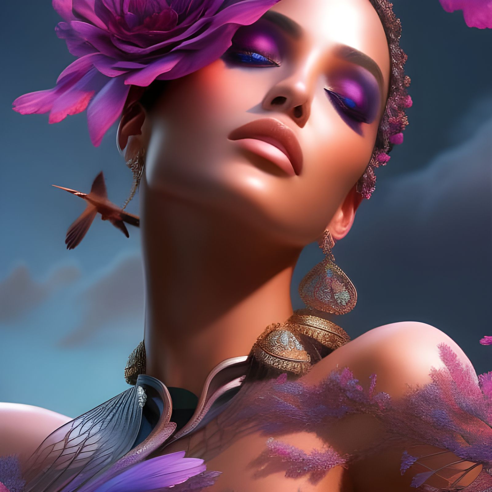 Detailed Human Face Silhouette with Neon Algorithm Grid