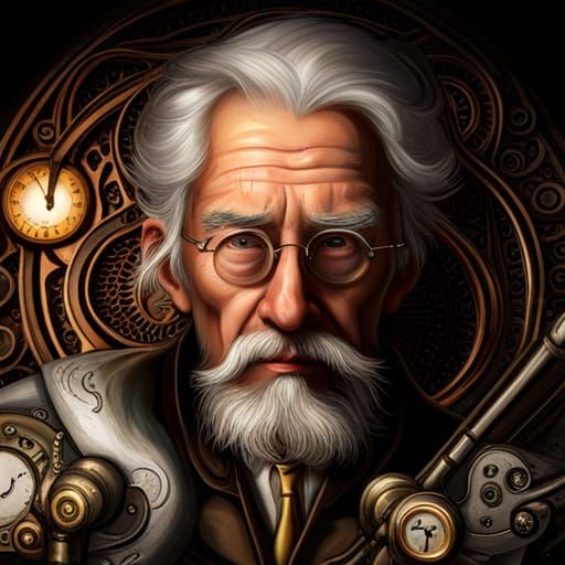 Steampunk Father Time Portrait with Clock Head