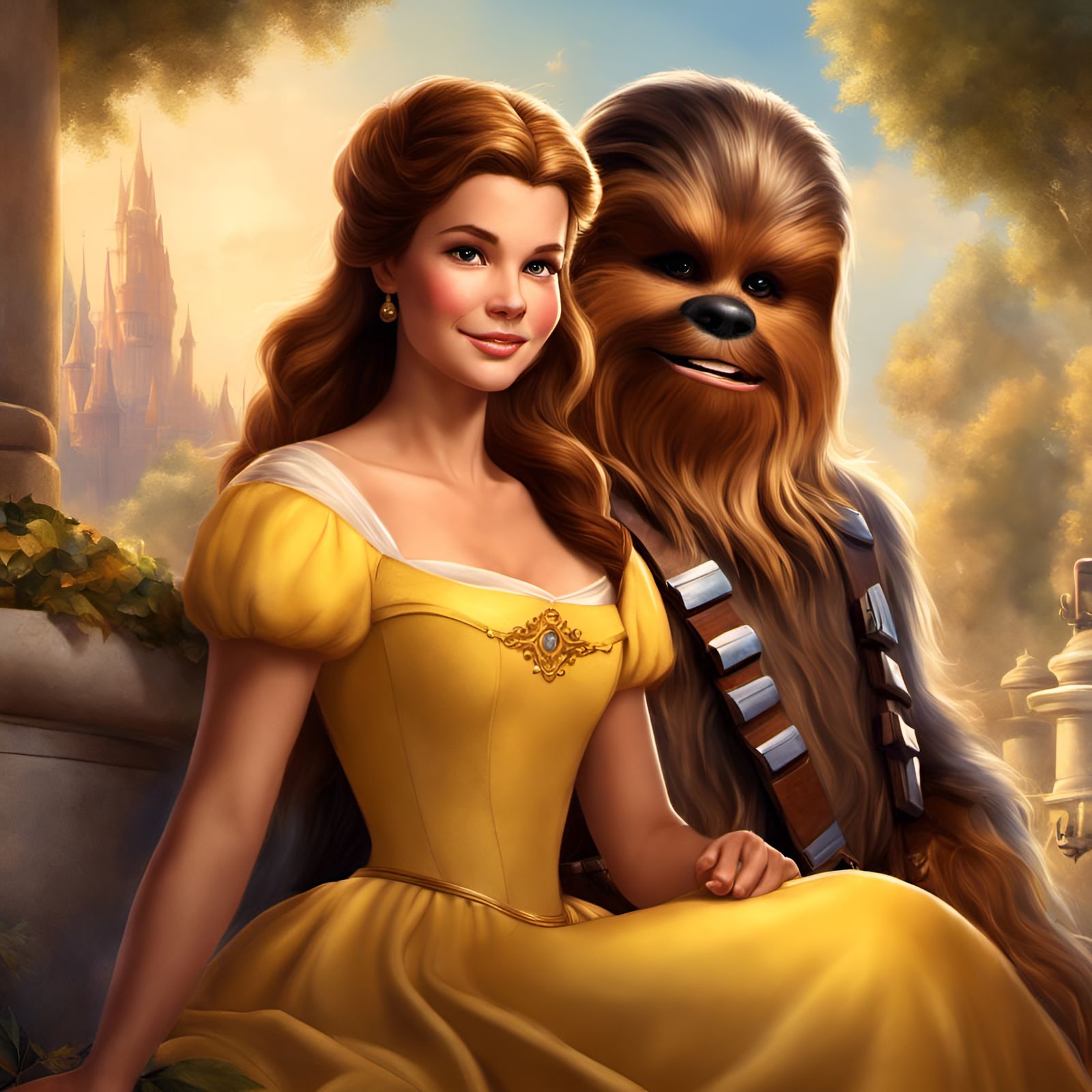 Belle and Chewbacca Portrait in Digital Painting Style