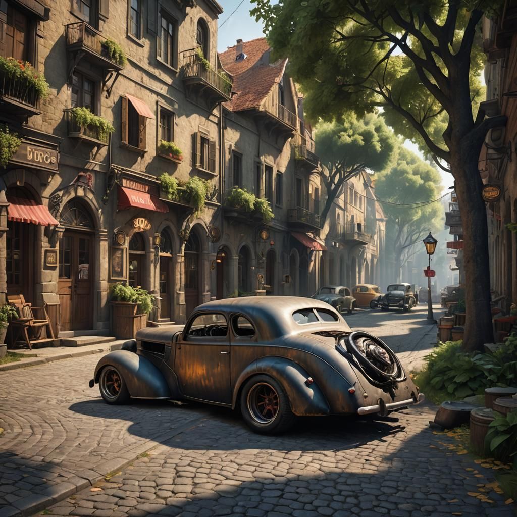 1937 Willys Ratrod on Medieval Street