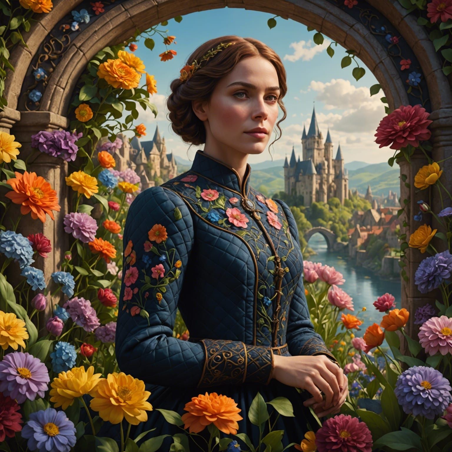 Fantasy Lady Surrounded by Flowers