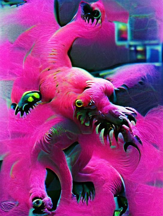 Colorful Pink Abomination Creature in Film Noir