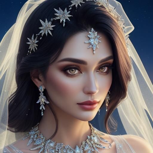 Woman in Glass Dress with Night Sky Backdrop