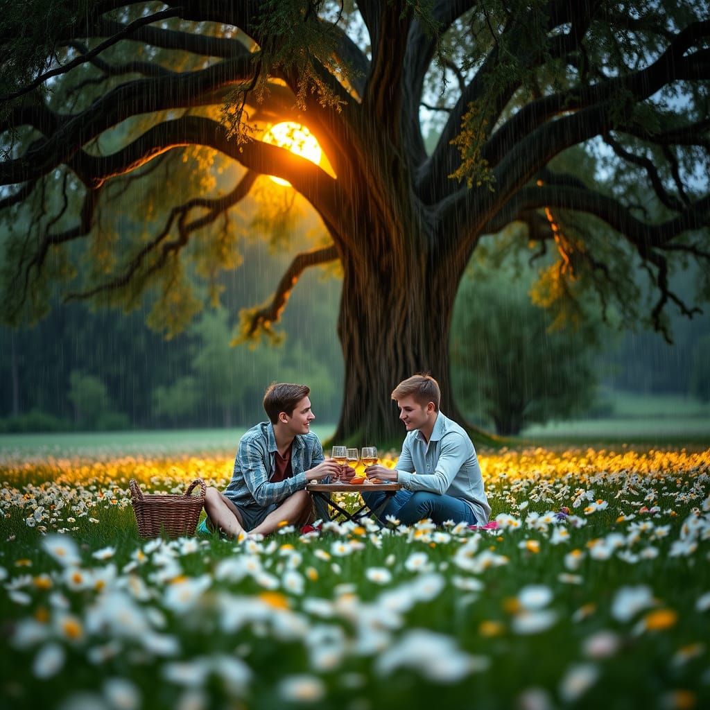 Moonlit Picnic in a Daisy Field