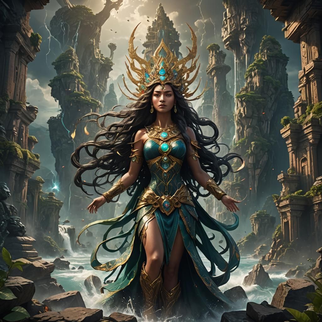 Earth Goddess Radiating Power: Detailed Matte Painting