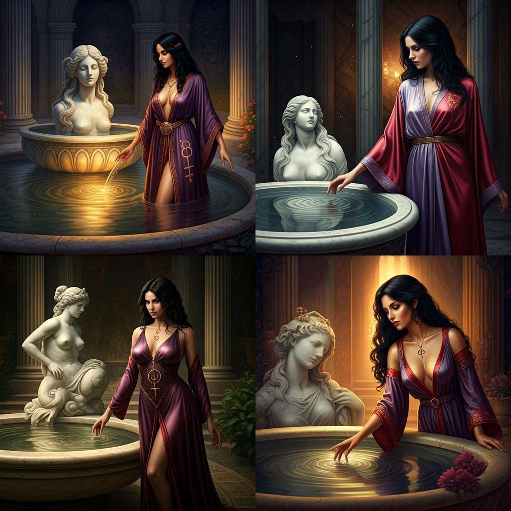 Acolyte and Siren Statue by Golden Light