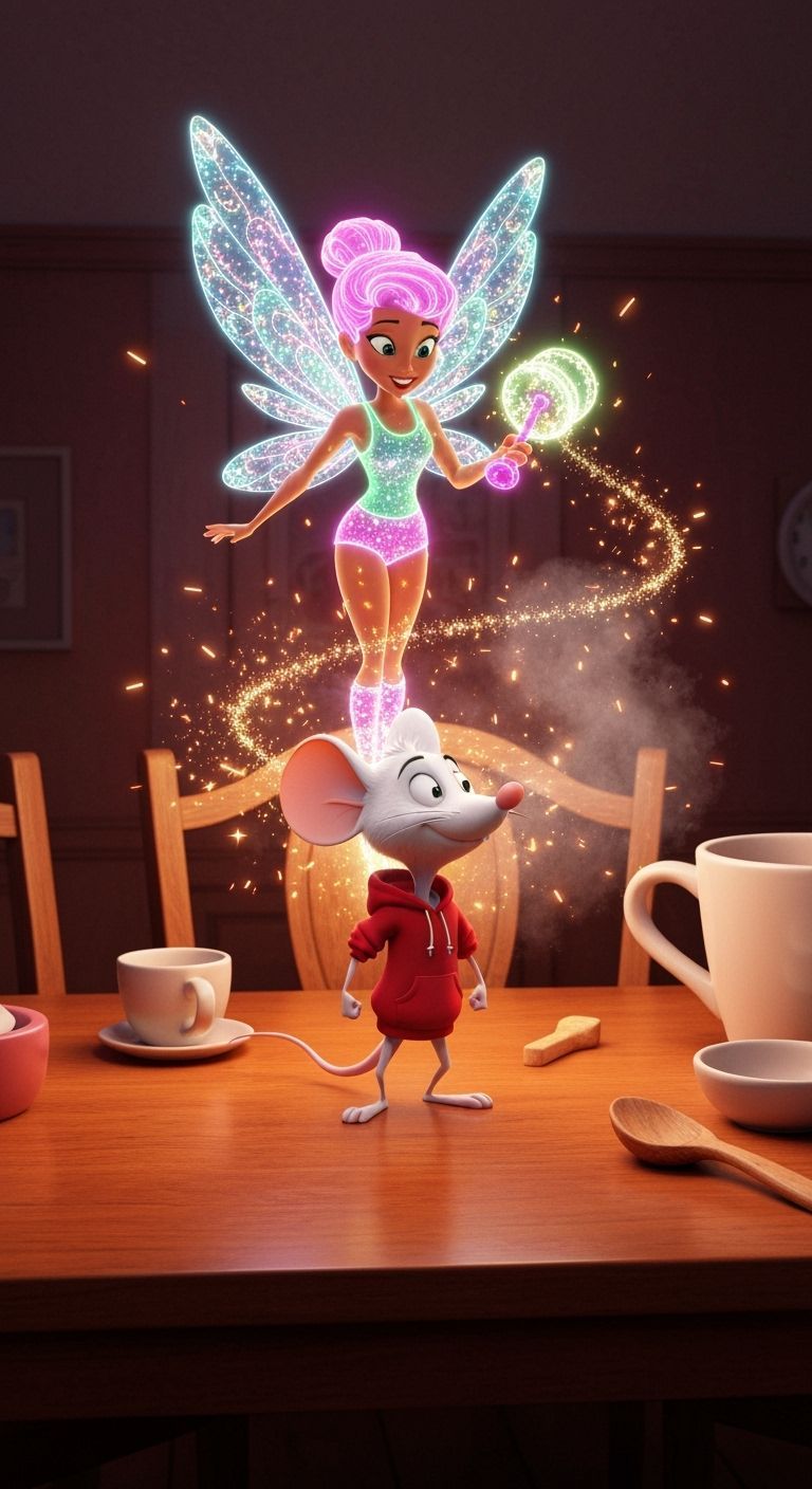 Cartoon Mouse Transformed by Fitness Fairy in Disney Style