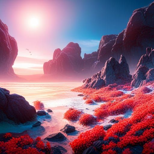 Flamingo in a Sunlit Sea: Fantasy Concept Art