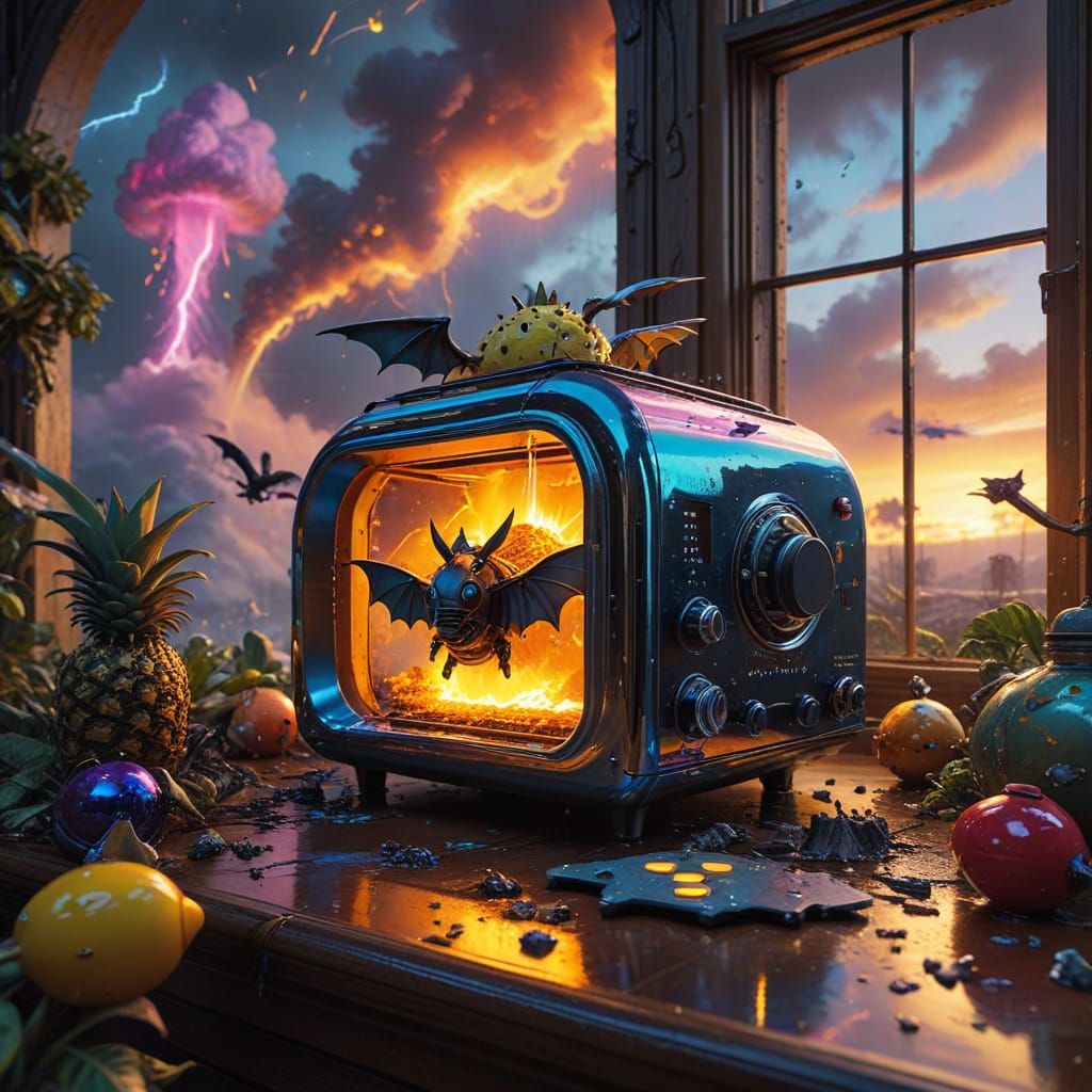 Sentient Walnut Pilots Toaster in Surreal Renaissance Painti...