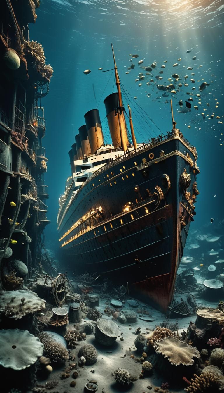 Hyperrealistic Titanic Wreck on Seabed in HDR