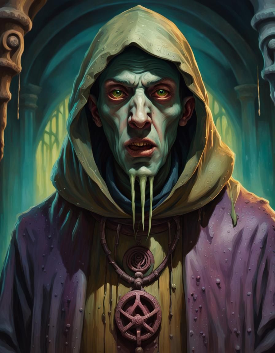 Lovecraftian Hooded Cultist Portrait in Hyperrealistic Style