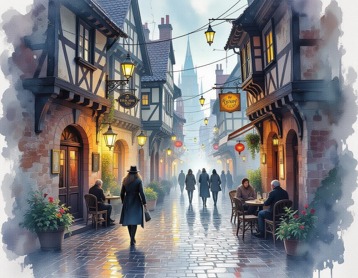 Ethereal Watercolour Alleyway to Pirate Tavern