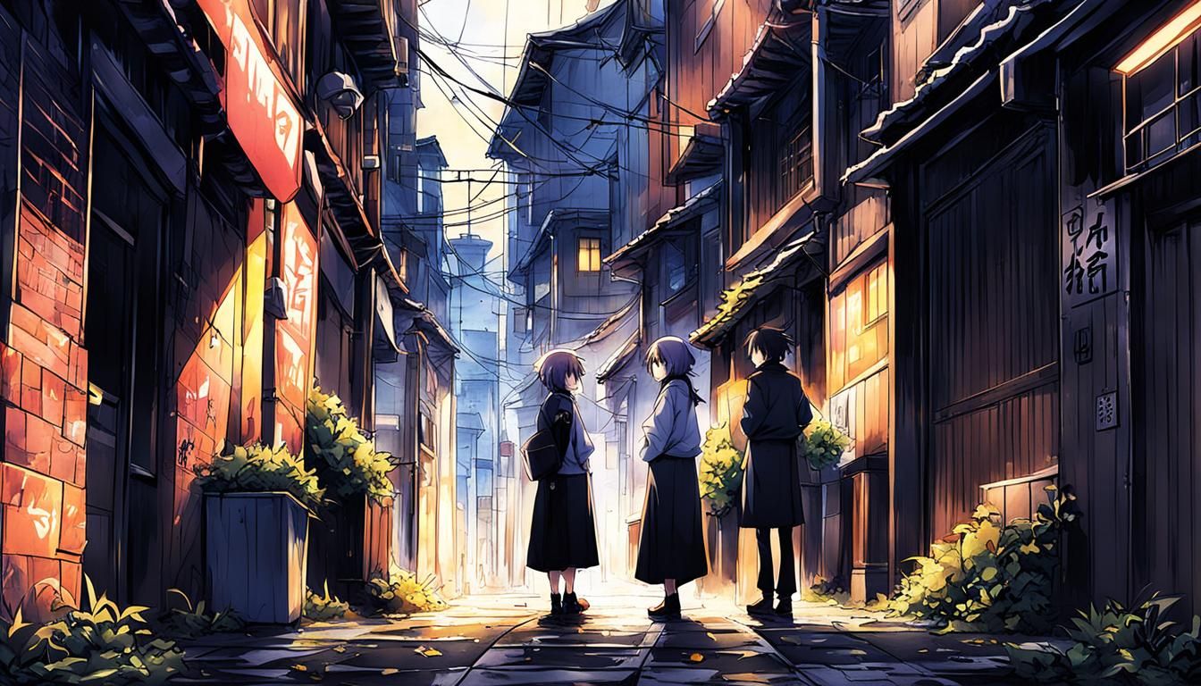 Anime-Style Secret Meeting in Dark Alleyway