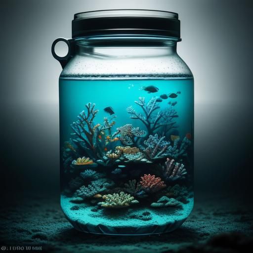 Hyperrealistic Coral Reef Inside Water Bottle
