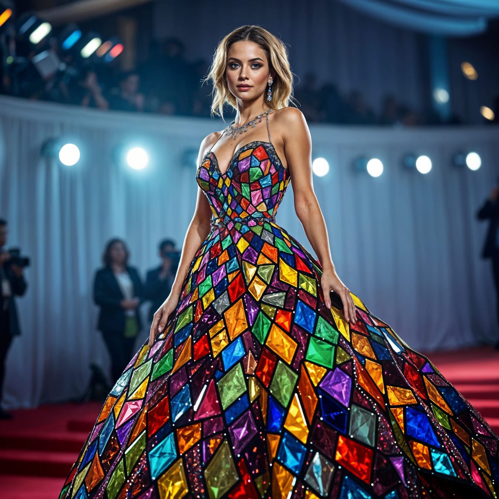Starlet Wears Dazzling Stained Glass Ball Gown on Red Carpet