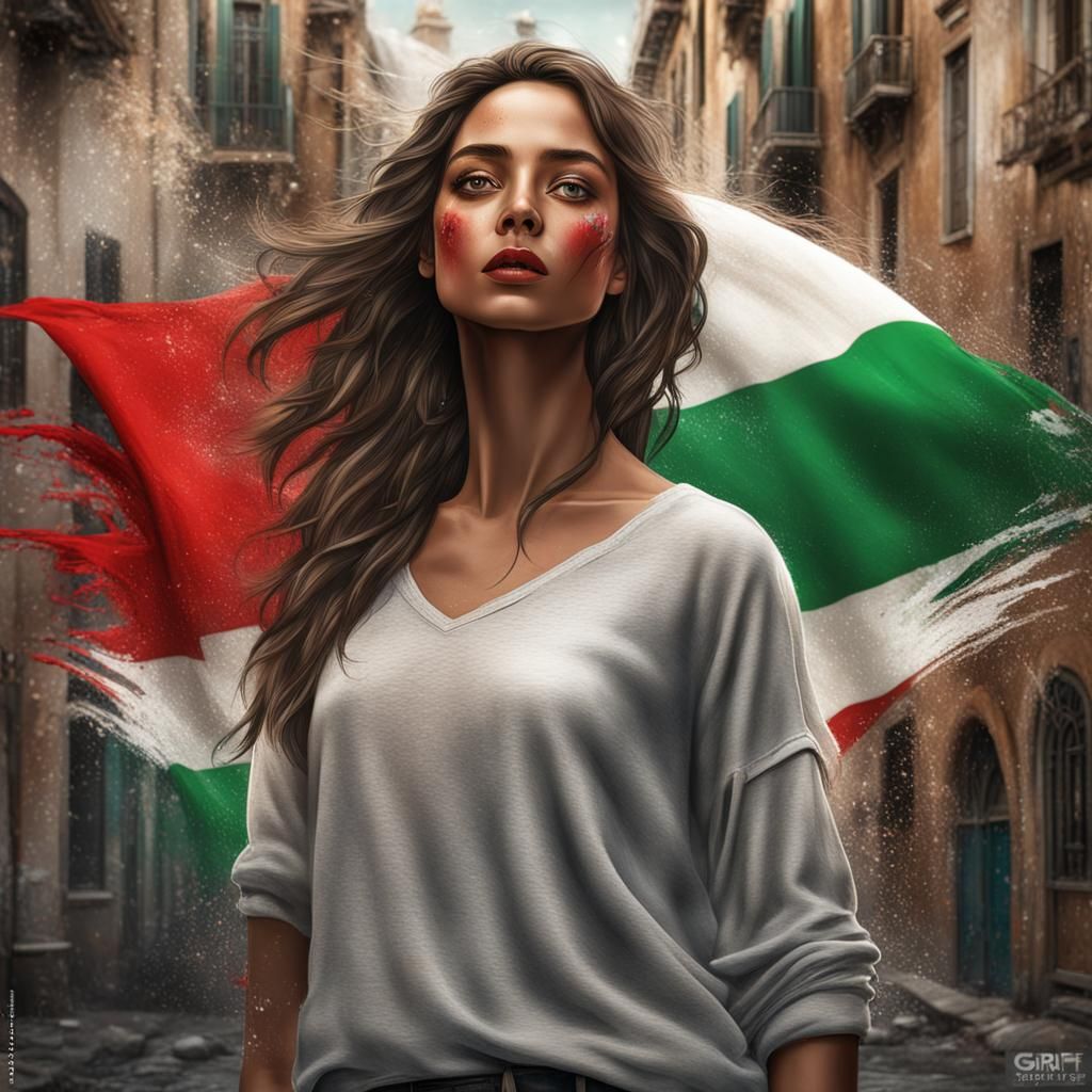 Ethereal Italian-American Woman in Graffiti Art Style