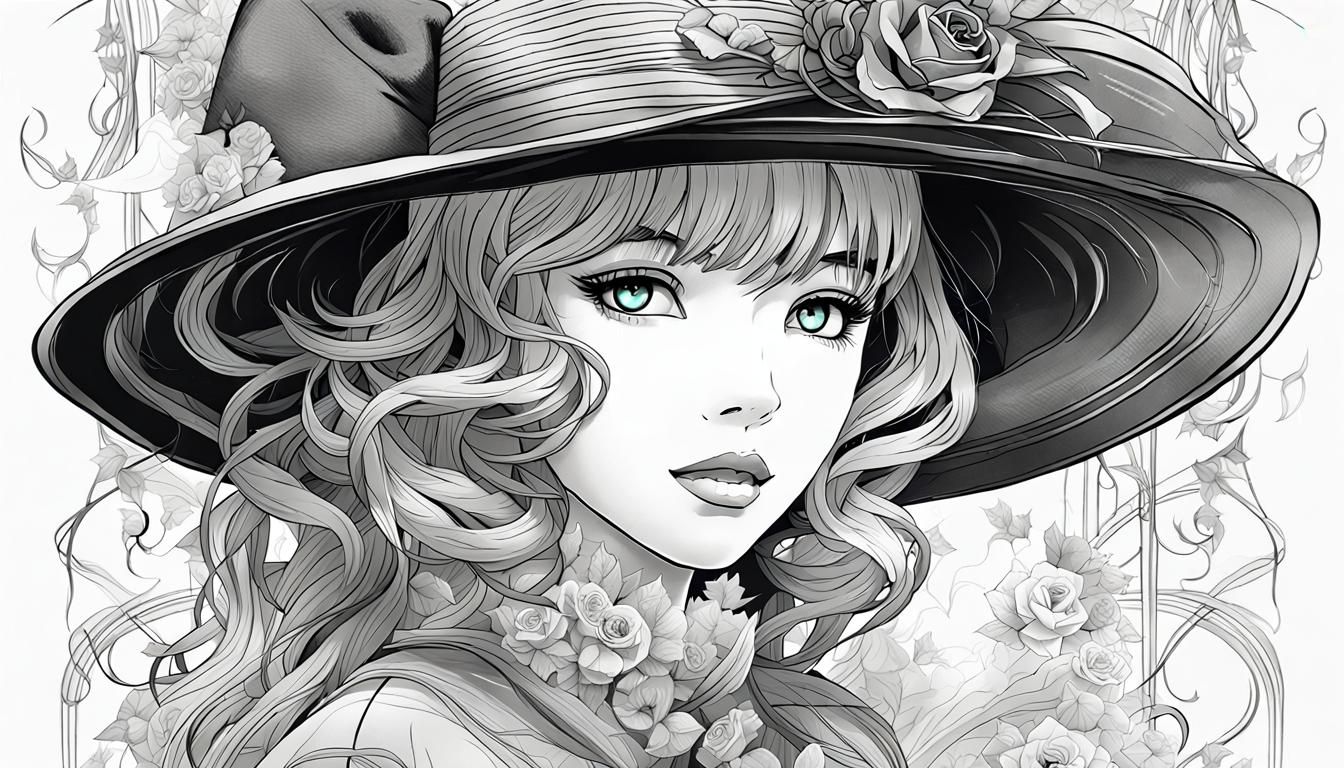 Elegant Vintage Girl in Black and White Anime Style