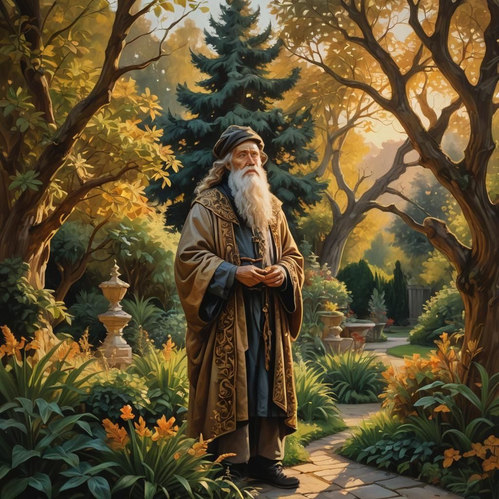 Ornamental Hermit in Baroque Oil Painting at Dusk