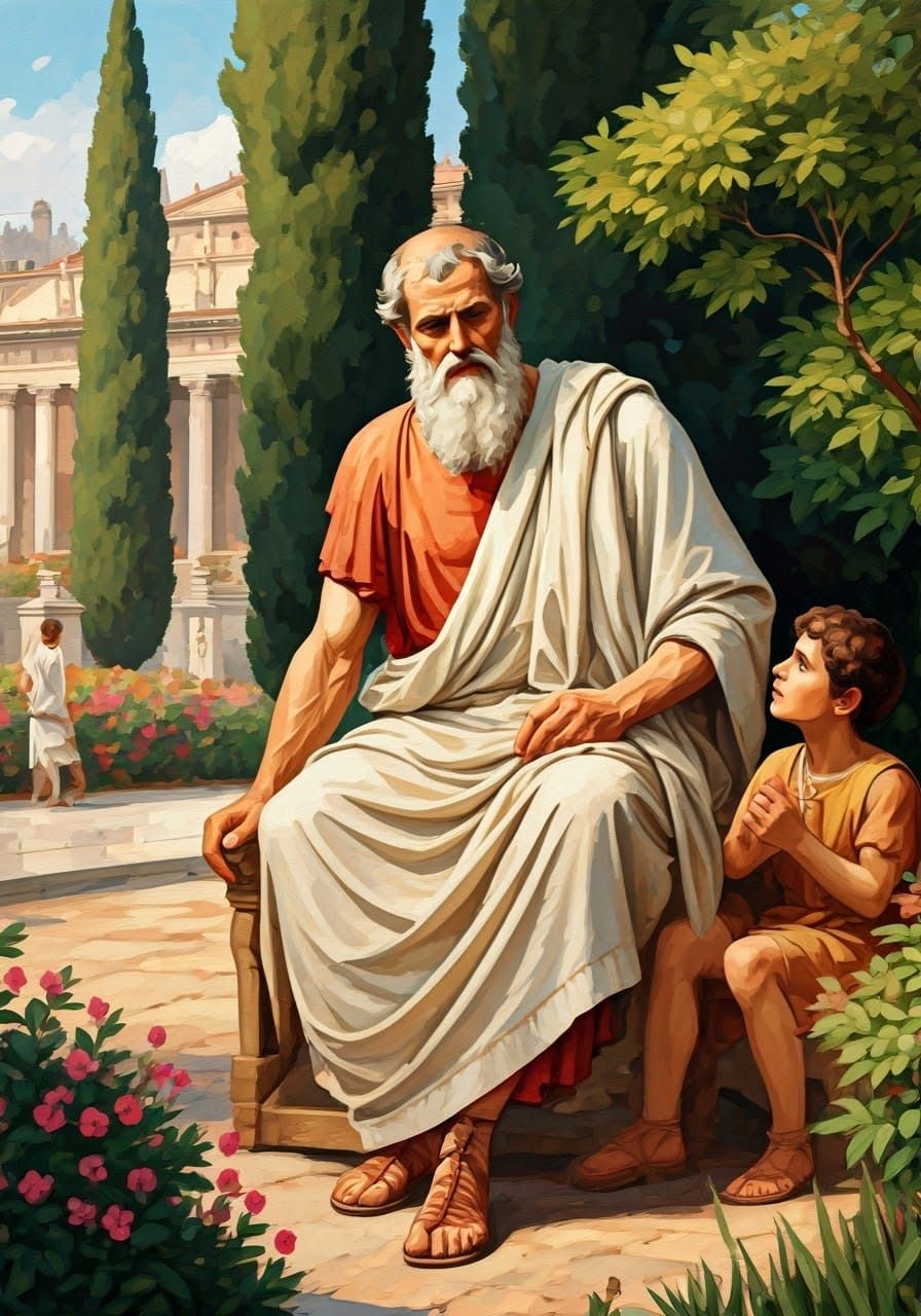 Roman Philosopher Mentors His Young Disciple Amidst Ancient...