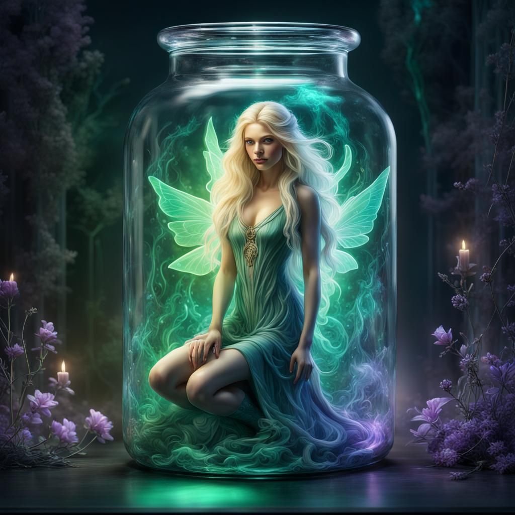 Glowing Fairy Portrait in Glass Jar