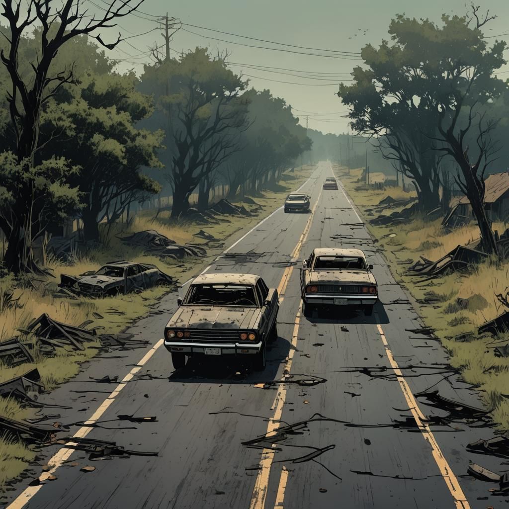 Post-Apocalyptic Road in Comic Book Style