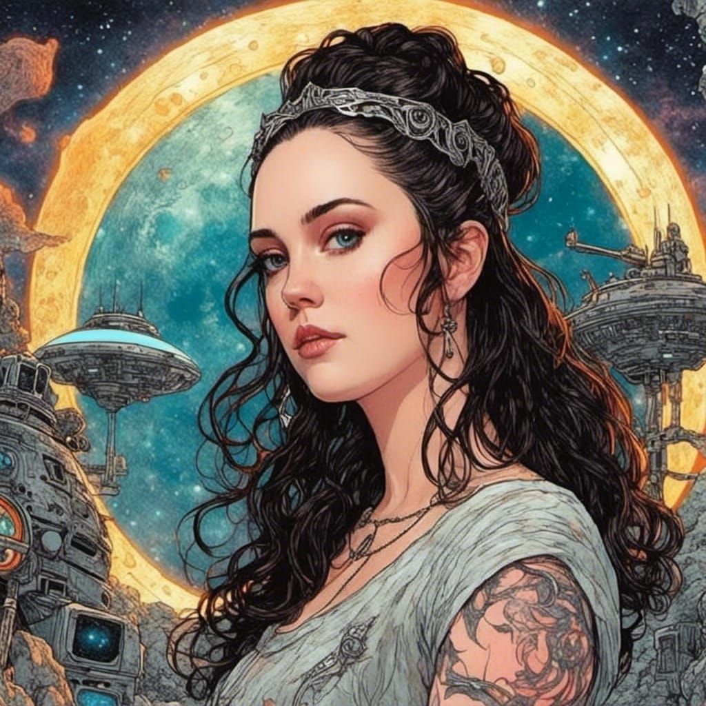 Lunar Portrait in Comic Book Art Style