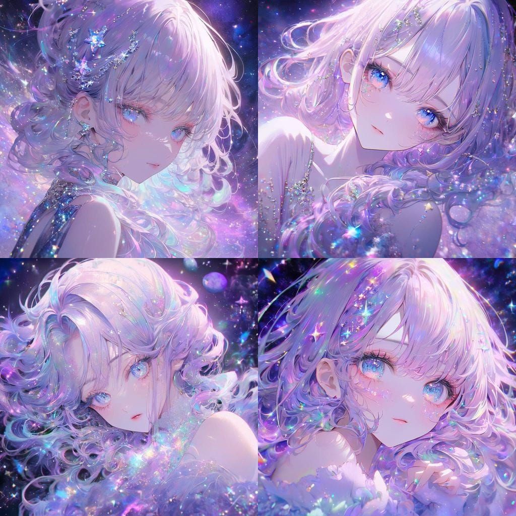 Anime Girl in Glittering Nebula Hair
