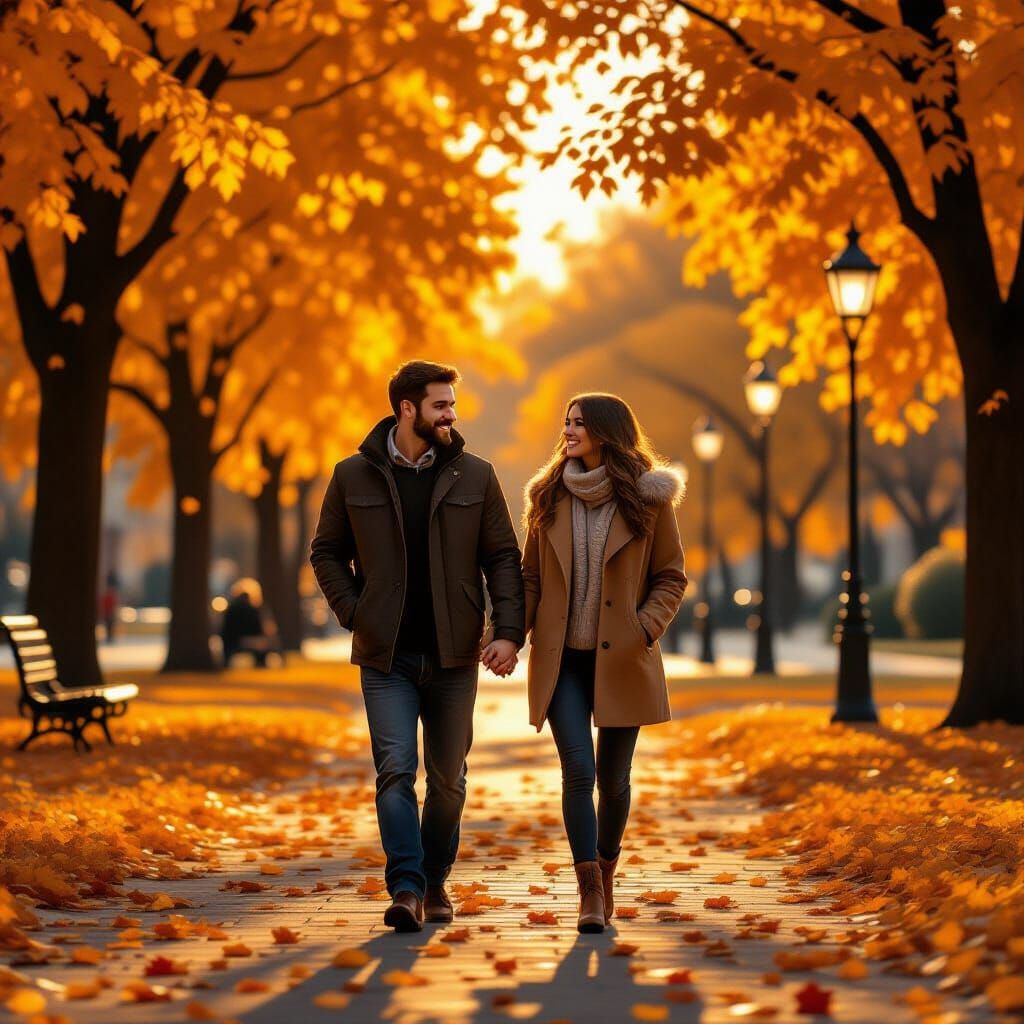 Romantic Autumn Date Night in Digital Painting Style