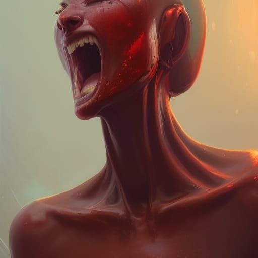 Red Alien Woman Portrait in Hyperdetailed Digital Art