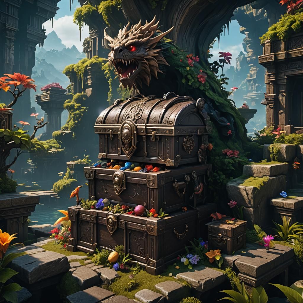 Fantasy Mimic Chest Monster in Detailed Digital Painting