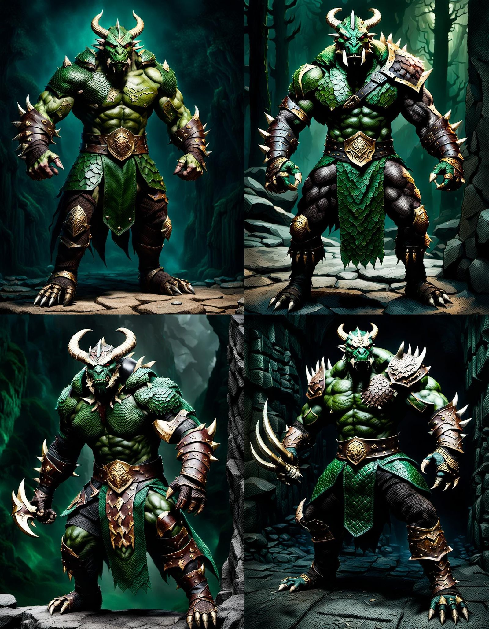 Muscular Brass Dragonborn Barbarian in Scary Setting