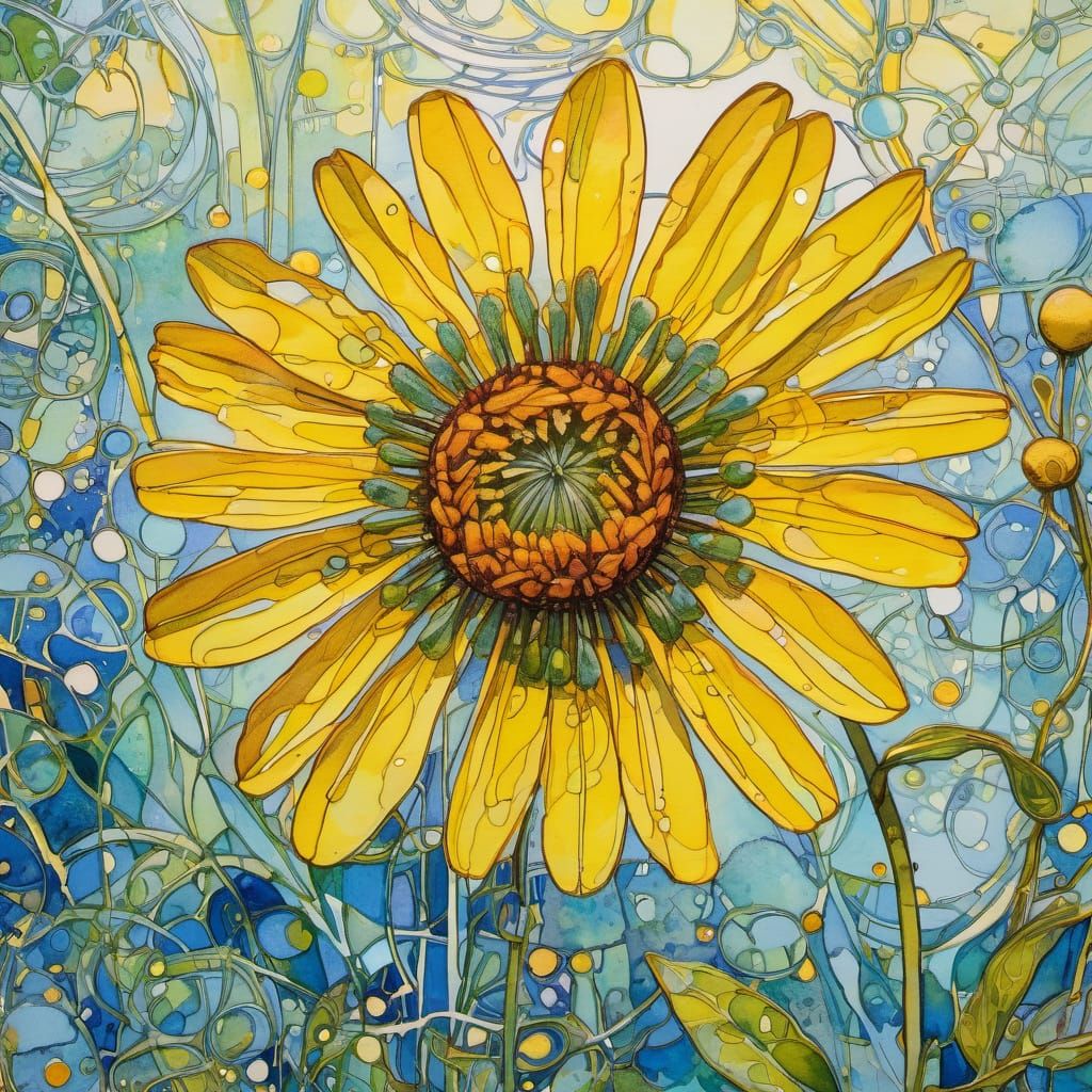 Yellow Wildflower Close-up in Art Nouveau Style