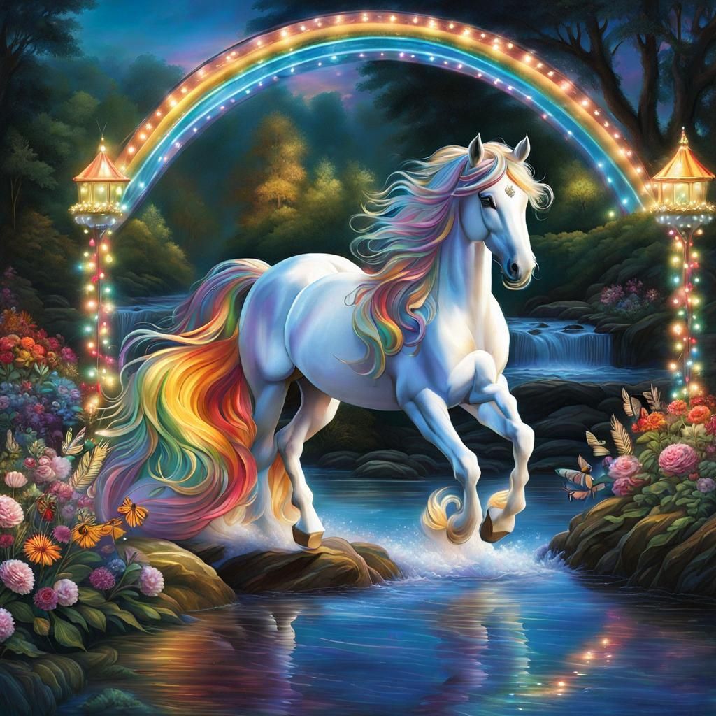 Ethereal Carousel Horse in Hyperdetailed Fantasy Landscape