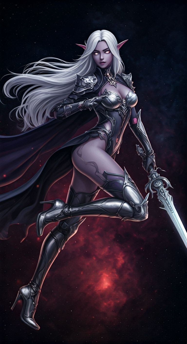 Dynamic Dark Elf Duelist in 3D Anime Style