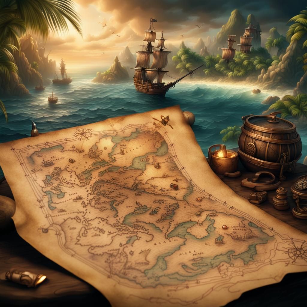 Pirate's Treasure Map Tattoo on Tropical Island
