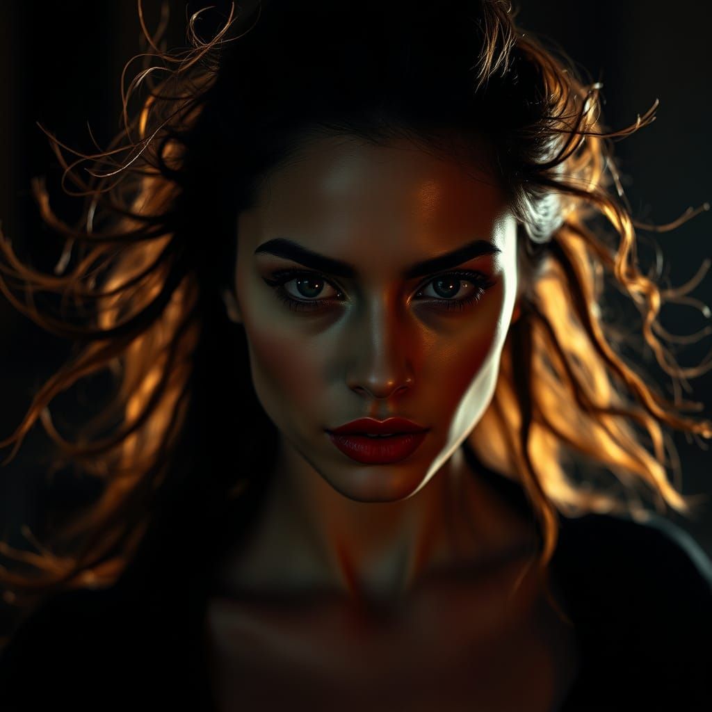 Stunning Woman Portrait in Moody, High-Contrast Lighting