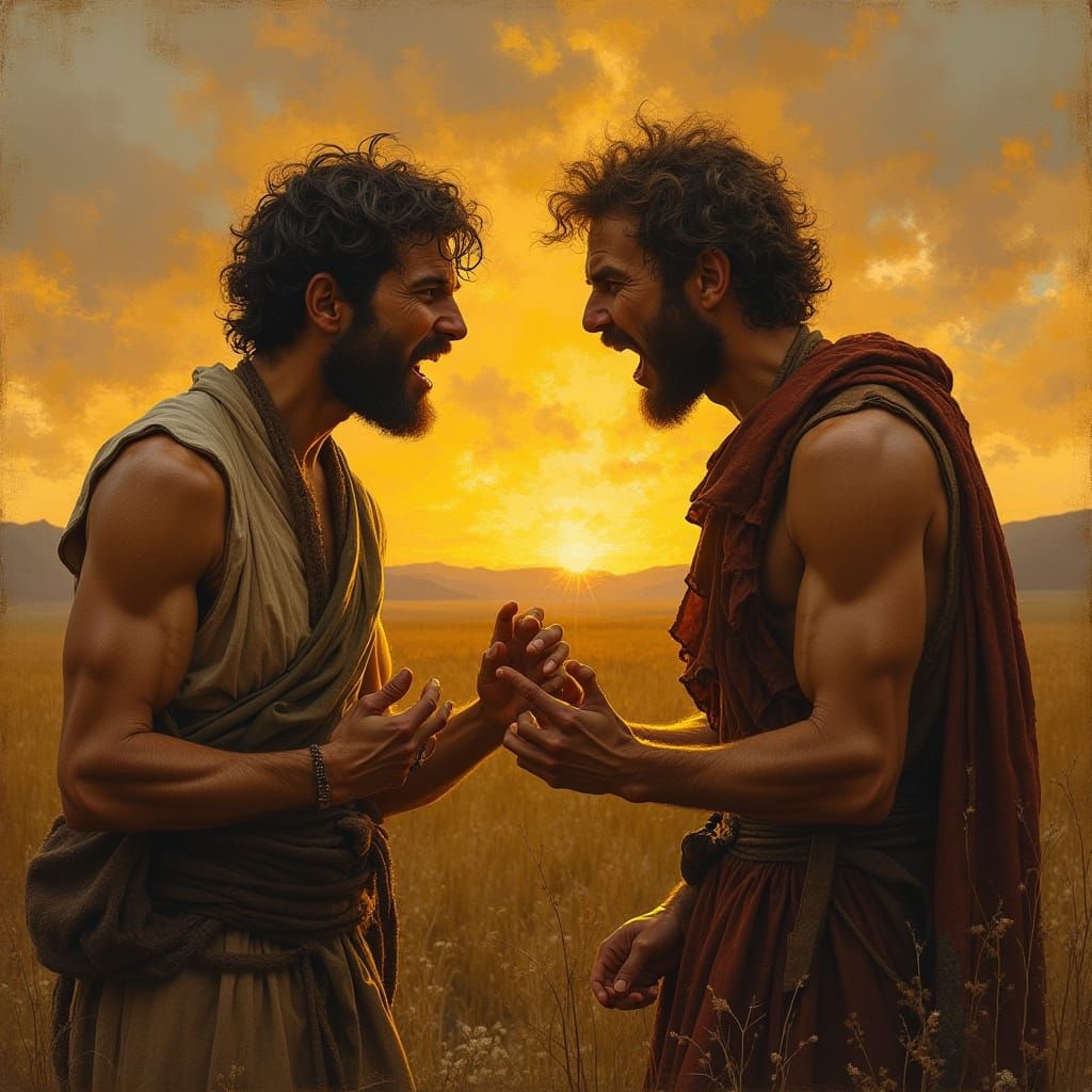 Brothers Clash in a Sunset Field