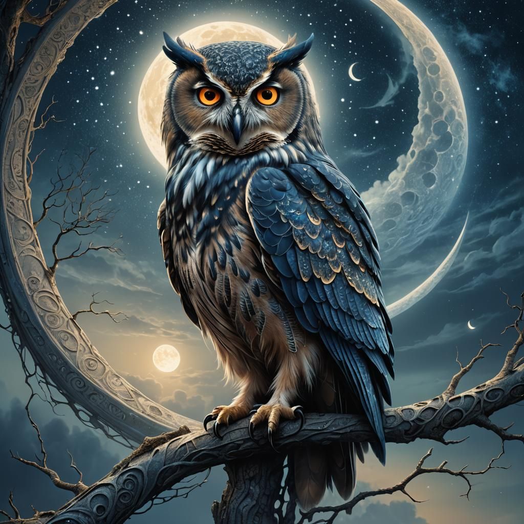 Majestic Owl on Ethereal Moon, Fantasy Concept Art