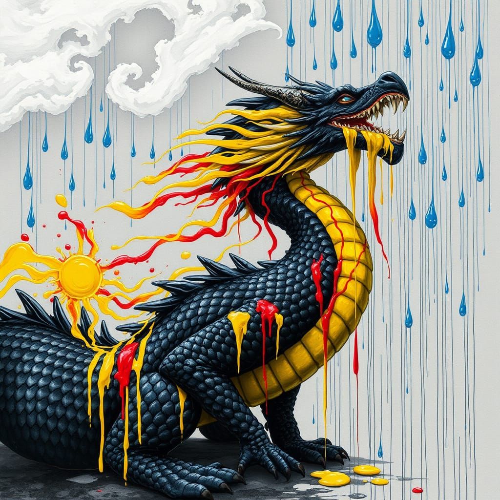 Dragon Majestic in Splattered Yellow and Red Paint