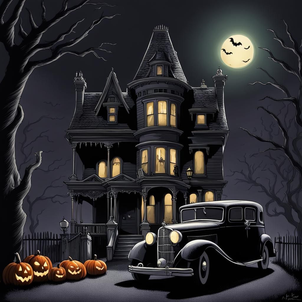 Addams Family House Decorated for Halloween