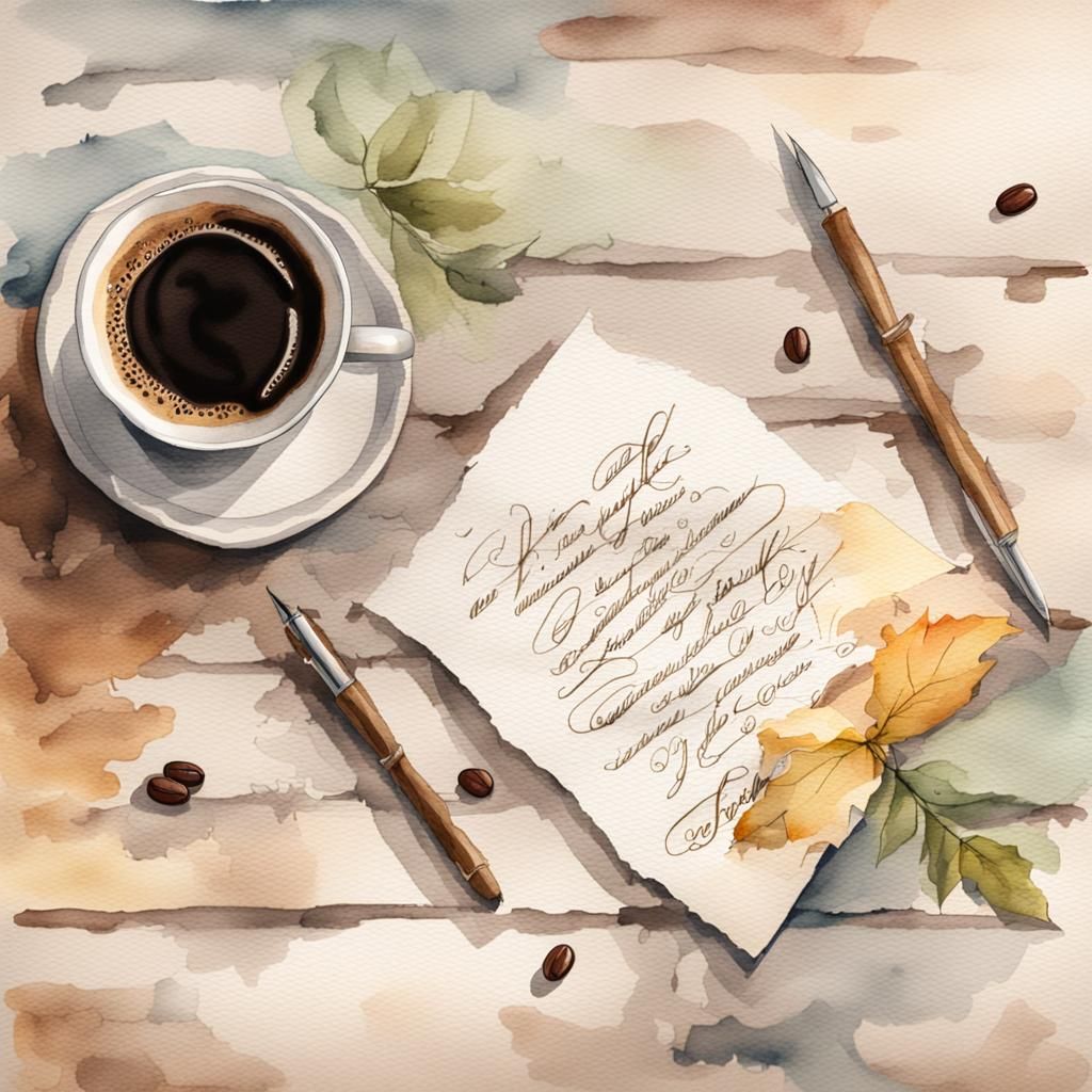 Watercolor Love Letter with Coffee Cup