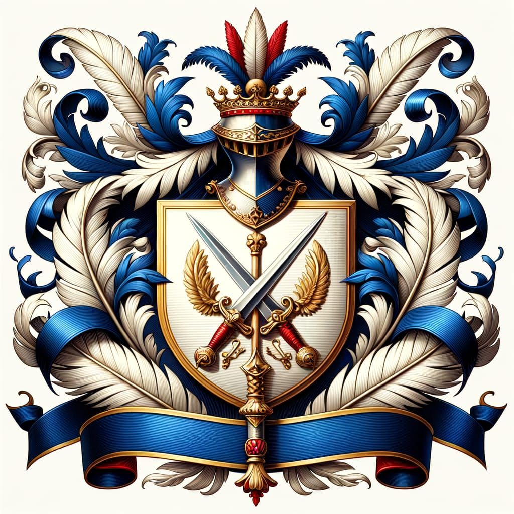 Symmetrical Heraldic Coat of Arms with Sword and Quill