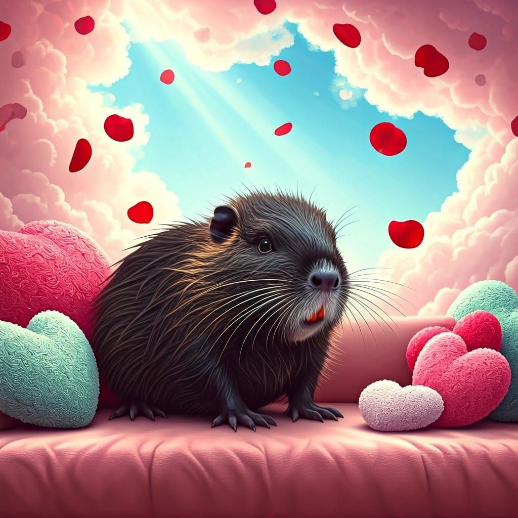 Nutria Lounging in Dreamy Heartscape, Miyazaki-esque