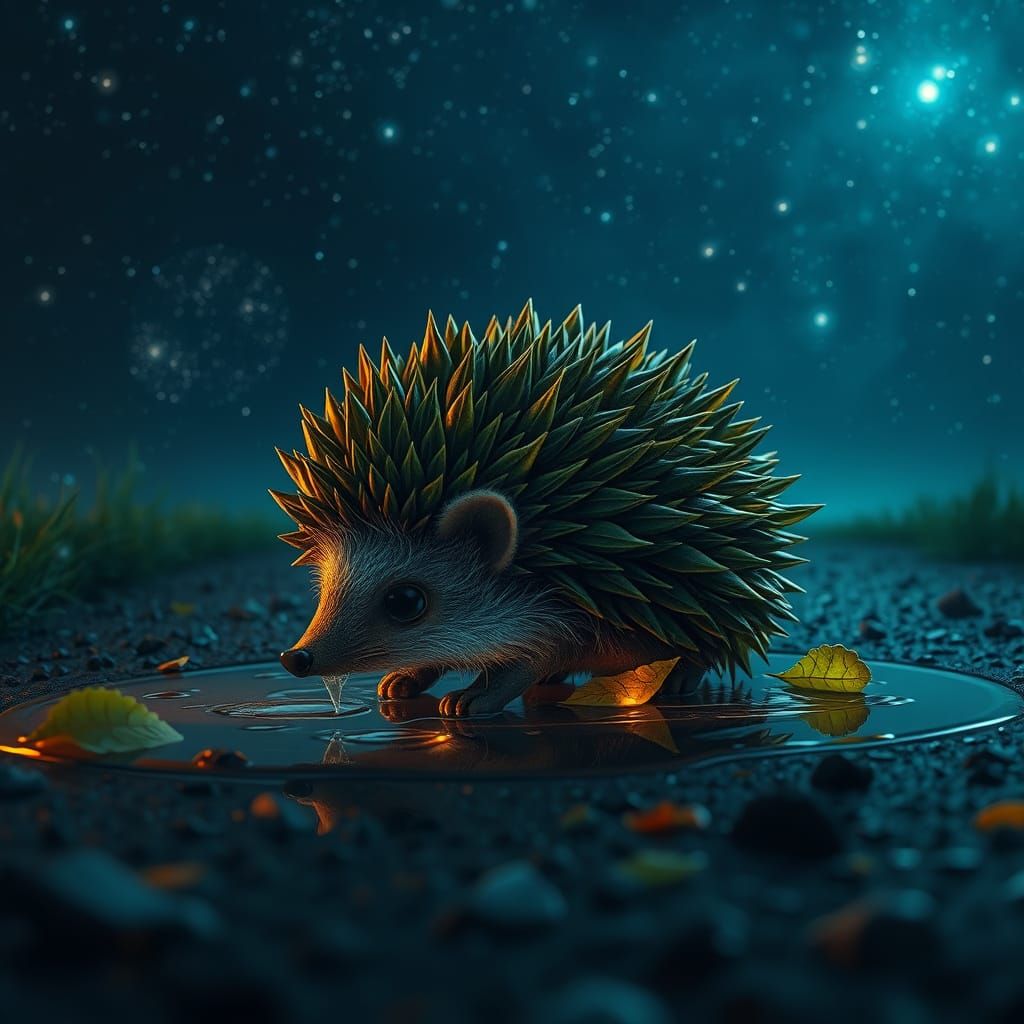 Tiny hedgehog made of leaves, crying to the point it makes a...