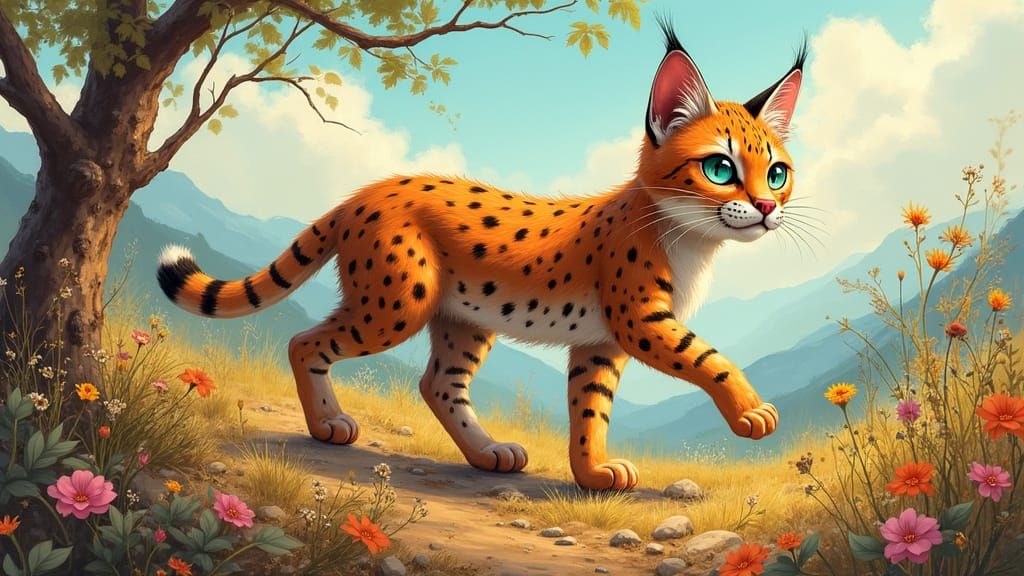 Whimsical Bobcat in Sun-Drenched Foothills