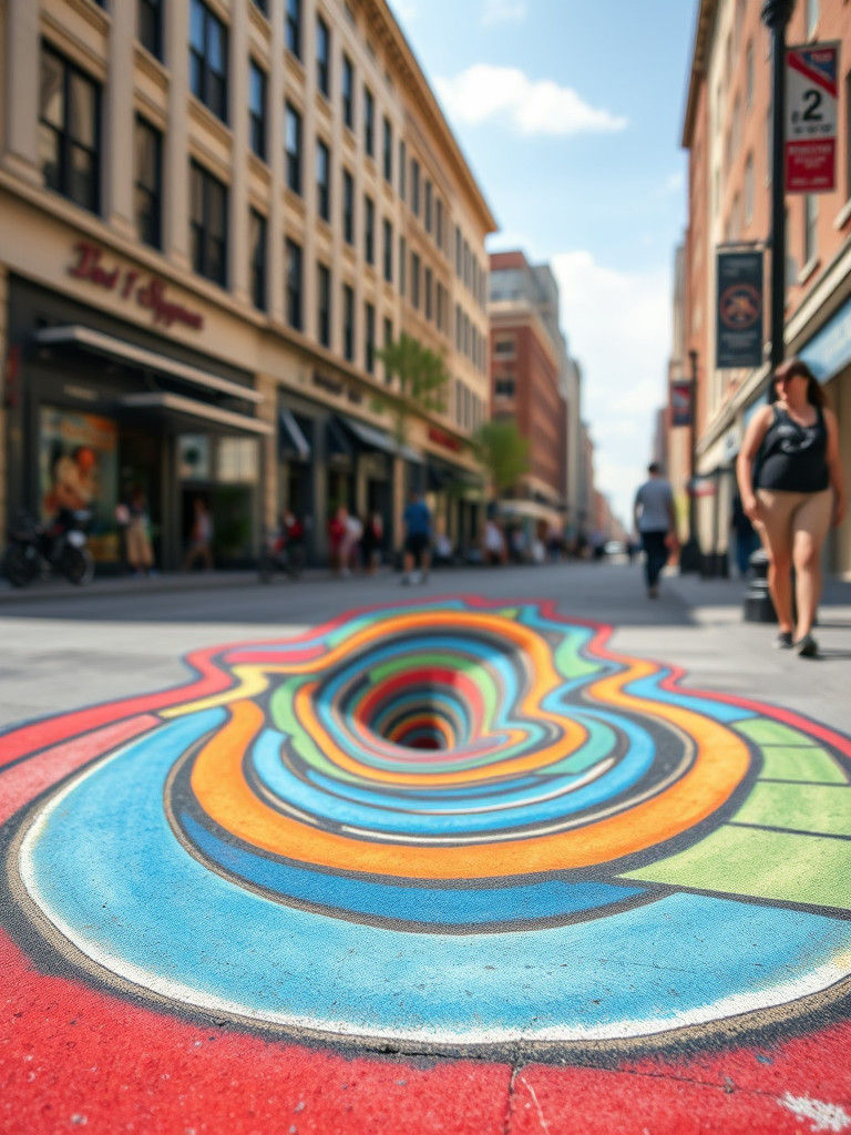 Vibrant Sidewalk Chalk Vortex Illusion