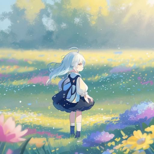 Anime Girl in a Flower Field: 3D Art